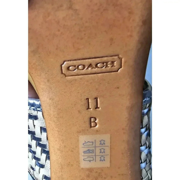 Coach Steffi Woven Slingback Stiletto Heels Silver Metallic Tan Leather 11 B - Picture 10 of 11